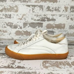 Madewell Sidewalk  White Leather Glitter Gum Sole Low Top Sneakers V198